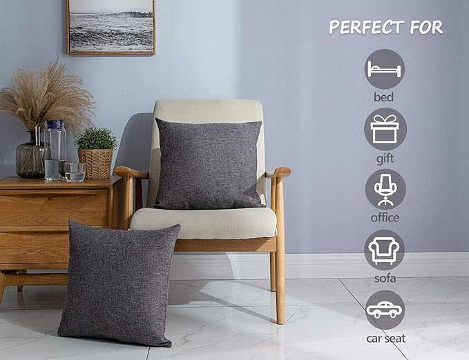 Stellhome Burlap Throw Pillow Covers Solid Farmhouse Linen Pillowcase