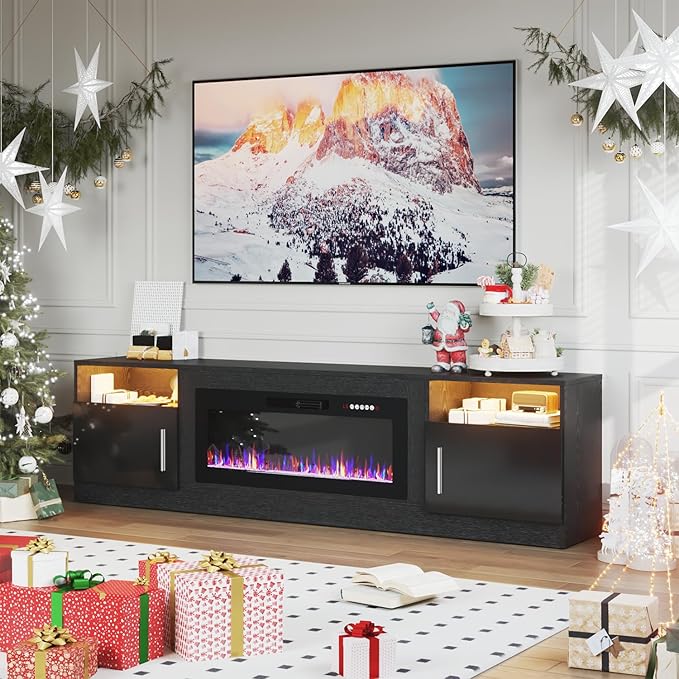 PRETZI Fireplace TV Stand with 36" Fireplace Up to 90" TVs, Remote Control