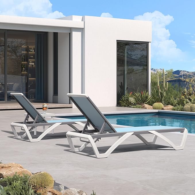PURPLE LEAF Patio Chaise Lounge Chair Set of 3 Outside Aluminum Plastic