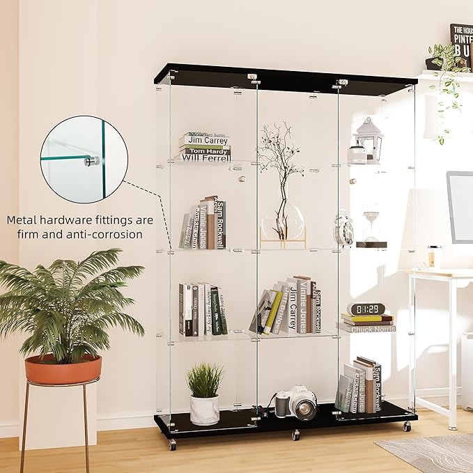 FLYMUHJIA Curio Cabinets with Glass Doors Modern Glass Shelves Tempered Glass