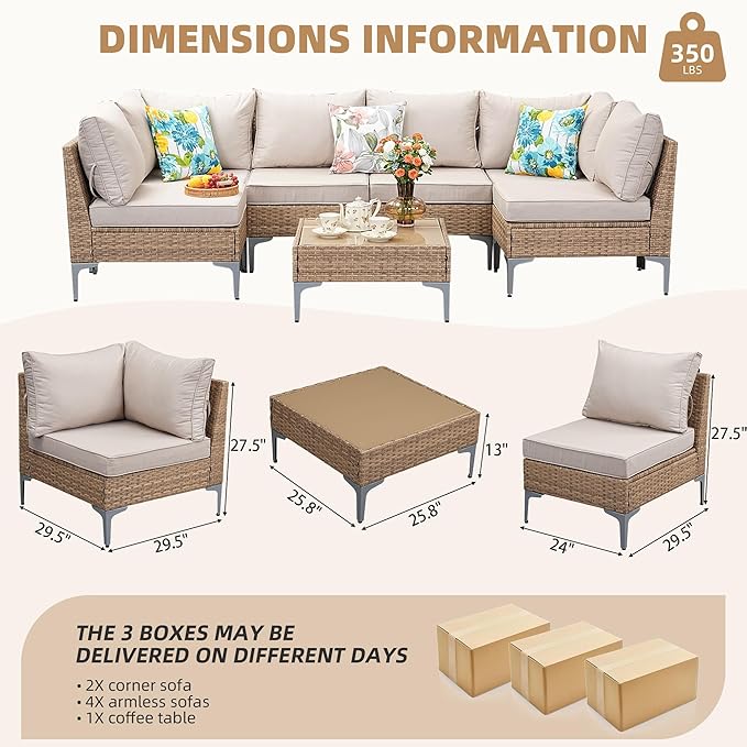 7-Piece Patio Furniture Set, Outdoor Wicker Sectional Sofa