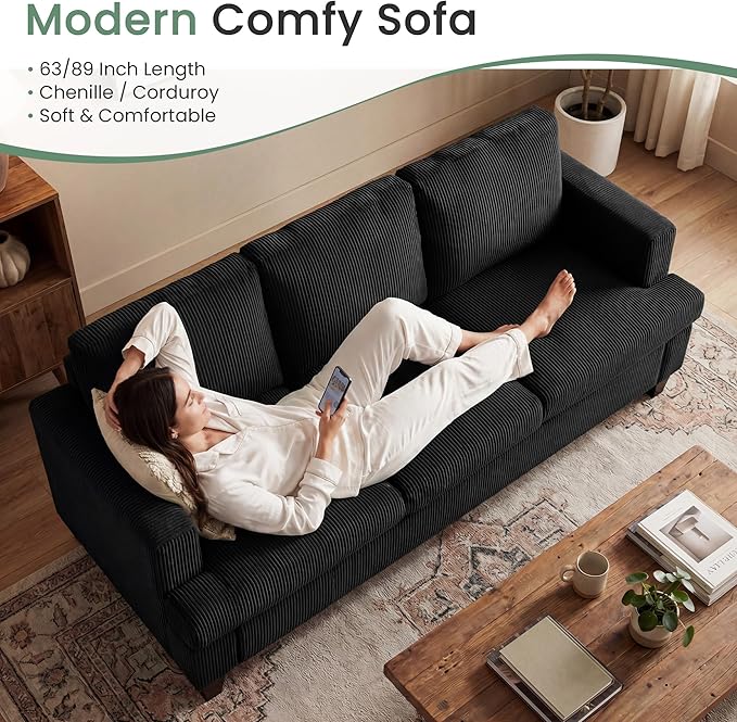 3 Pieces Corduroy Couch Set for Living Room, 7 Seats Cloud Sofa, Deep Seat