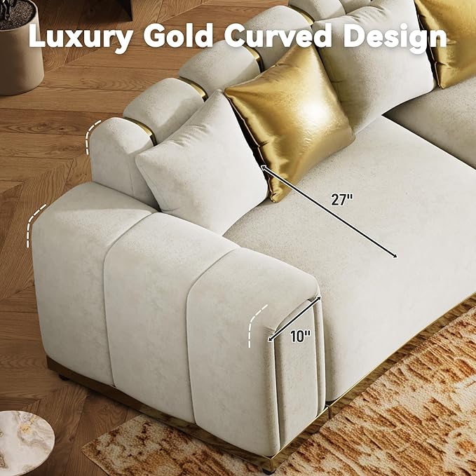Oversized Luxury Chesterfield Sofa Set Velvet Beige and Gold Couch