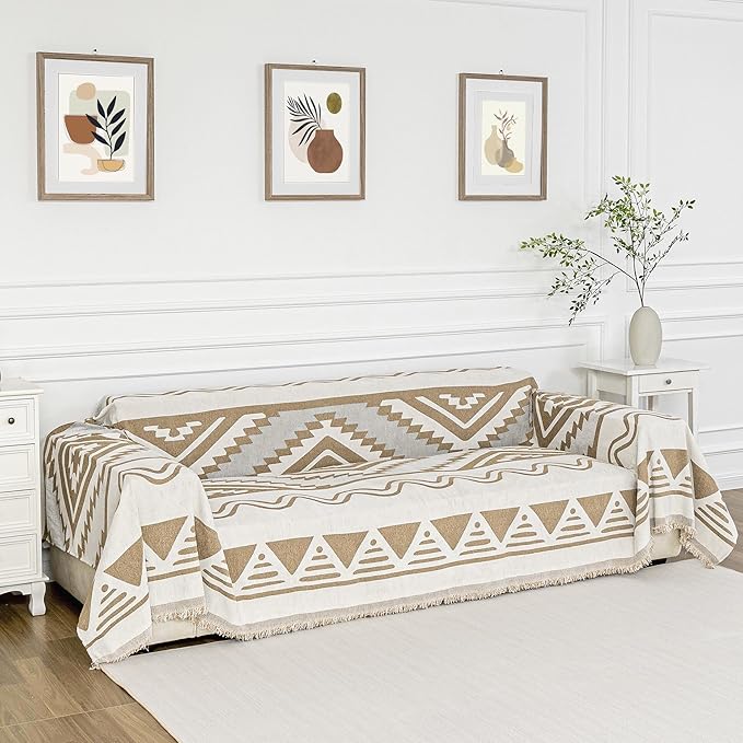 MYSKY HOME Sectional Couch Cover Khaki Boho Geometric Sofa Covers