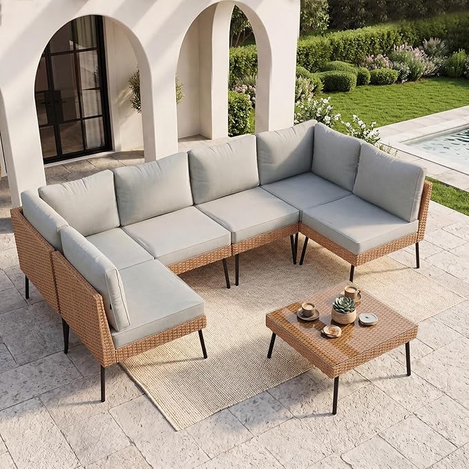 Aoxun 7-Piece Patio Furniture Set, Wicker Outdoor Furniture