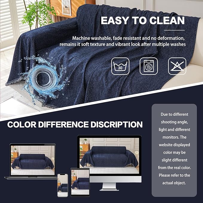 DREAMINGO Chenille Couch Cover Modern Solid Versatile Sofa Covers