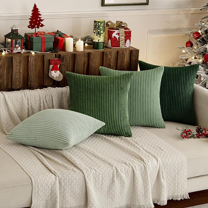 MIULEE Boho Farmhouse Sage Green Throw Pillow Covers 20x20 Inch Set of 4