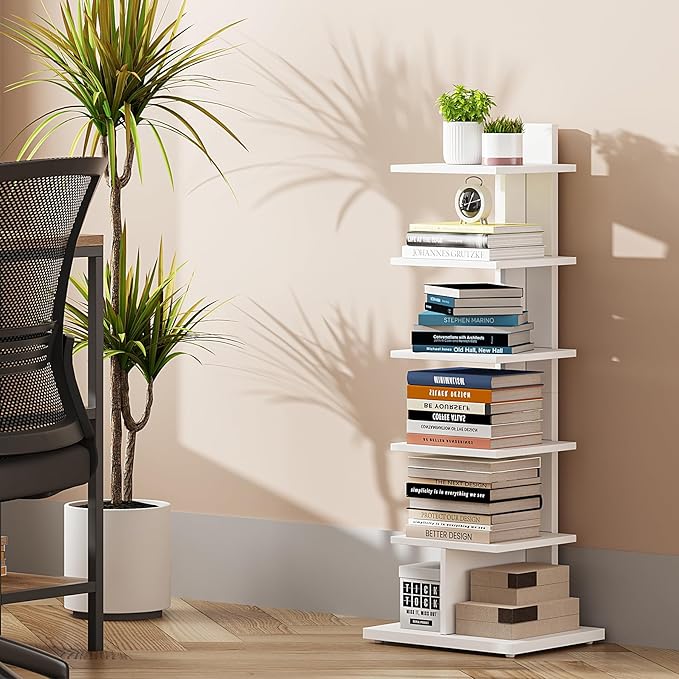 TUTOTAK Narrow Bookshelf, 6-Tier Bookcase, Spine Book Shelf