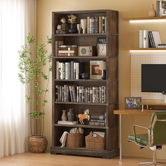 TVU 6-Tier Wooden Book Shelf, Floor-Standing Display Bookcase, 77.2" H x 31.5"