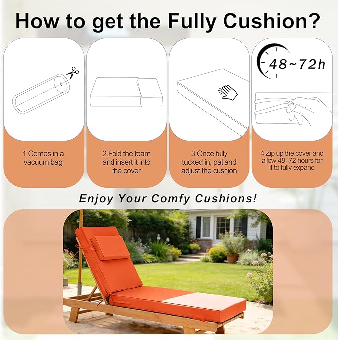 Chaise Lounge Cushions Outdoor 80x26x6 Inch, Fade Resistant 6'' Thicken Outdoor