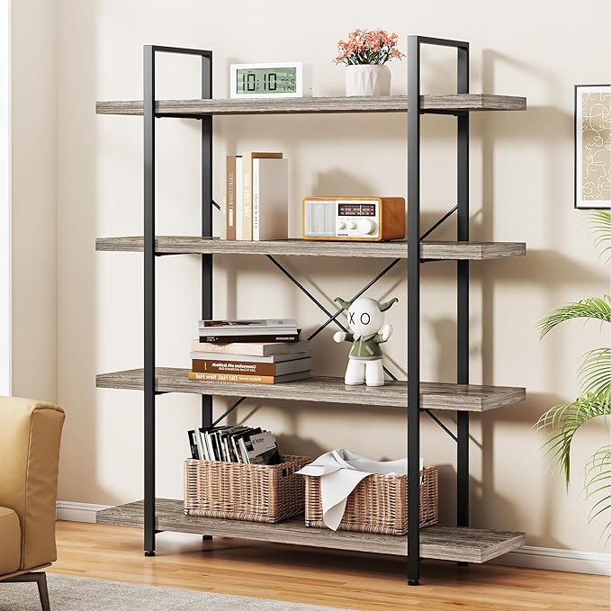 OtterOasis Bookshelf Set of 2, Heavy Duty 4-Tier Industrial Bookcase, 120lbs