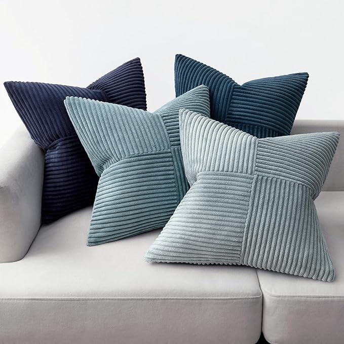 MIULEE Dusty Blue Navy Farmhouse Throw Pillow Covers 20x20 Inch Set of 4 Boho