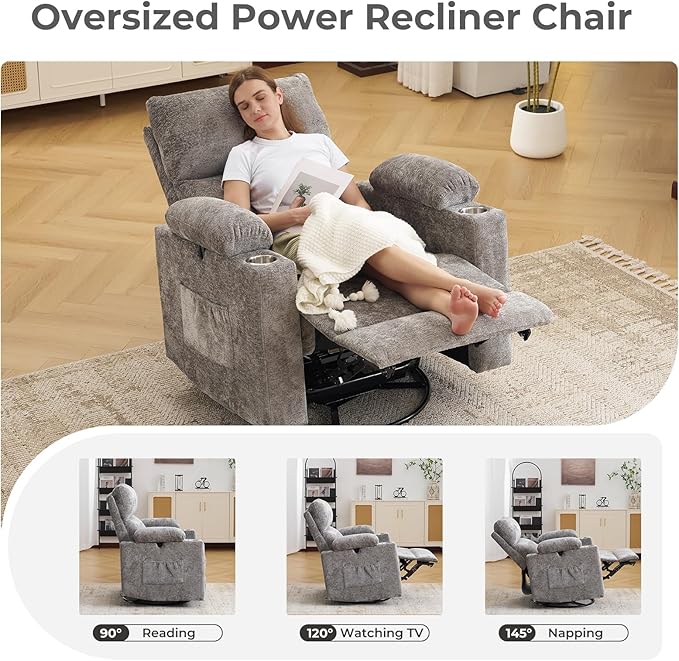 Rocking Chair Nursery with Adjustable Armrests, Electric Glider Recliner