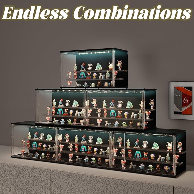 2PCS Clear Display Case for Collectibles, 3-Tier Adjustable Display Case
