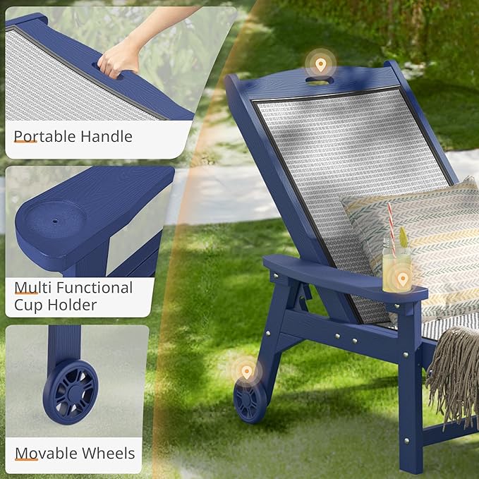 LUE BONA Chaise Lounge Chair Outdoor, HDPS and HDPE Wicker Material, Patio