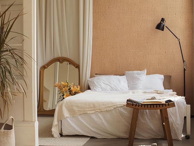 Beige Wallpaper Peel and Stick 472" Textured Beige Grasscloth Contact Paper