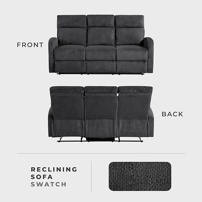 Lexicon Manual Reclining Sofa, Textured Microfiber Recliner Sofa, Wall Hugger
