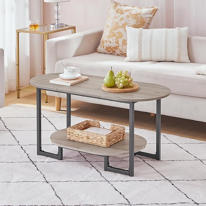 HOOBRO Coffee Table for Living Room, Oval Small Coffee Table
