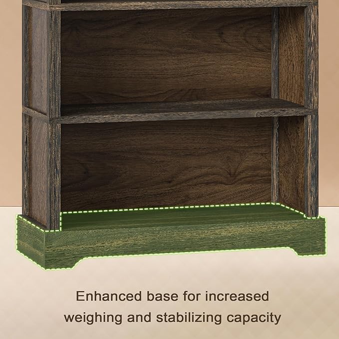 TVU 5-Tier Solid Wood Book Shelf, Floor Standing Bookcase, Farmhouse Style Book