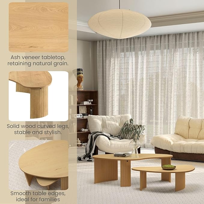 Nesting Coffee Tables Set of 2 – Cloud/Mango Shaped Ash Veneer Top