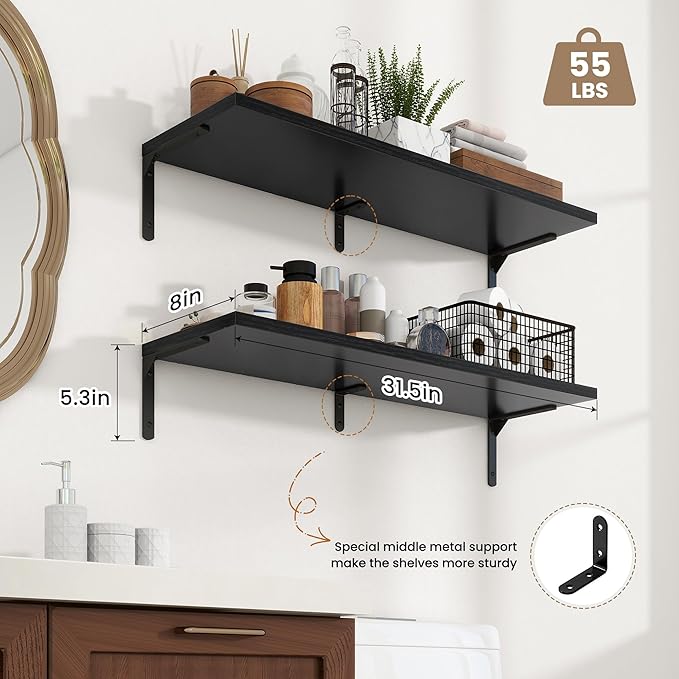 Fun Memories Deep Floating Shelves, 32W x 8D Floating Shelves Set of 2