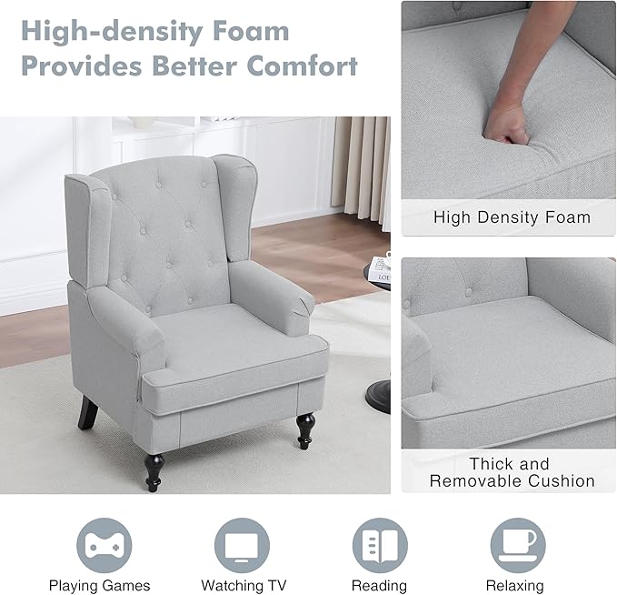 Accent Chair for Living Room, Mid Century Modern Upholstered Armchair, Wingback