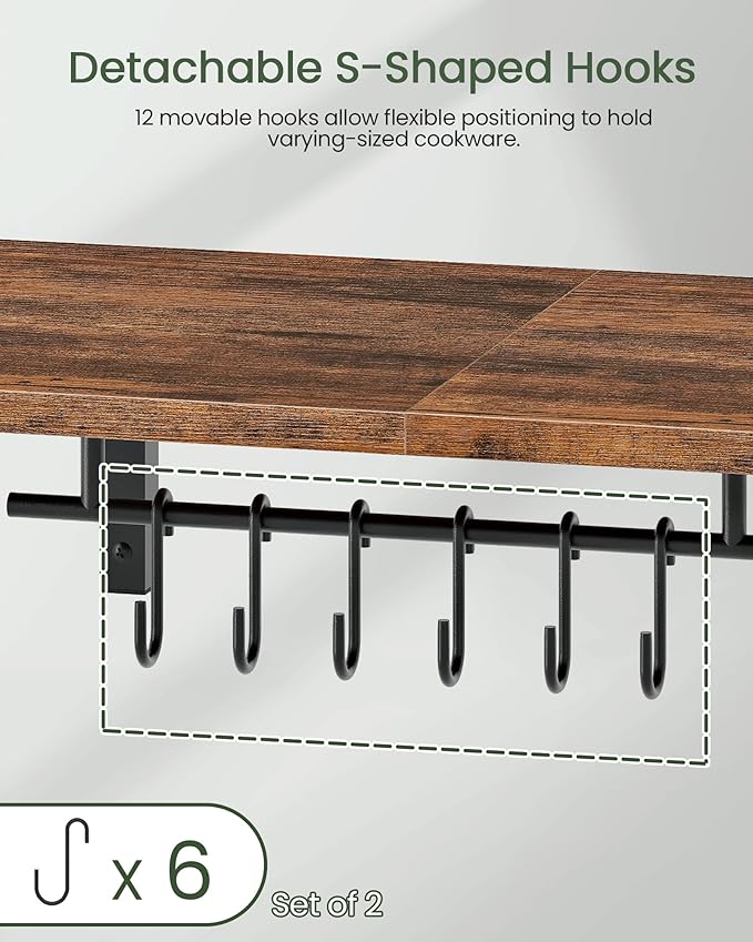 CHOEZON Wall-Mounted Pot Racks, Floating Shelves, Wall Shelves, Vintage Pot