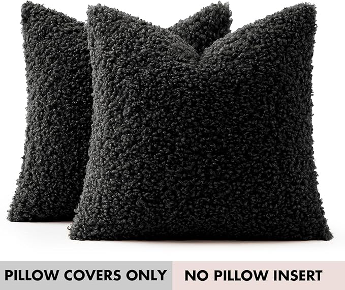 Faux Fur Throw Pillow Covers 20x20 Inch Set of 2 Boucle Neutral Decorative