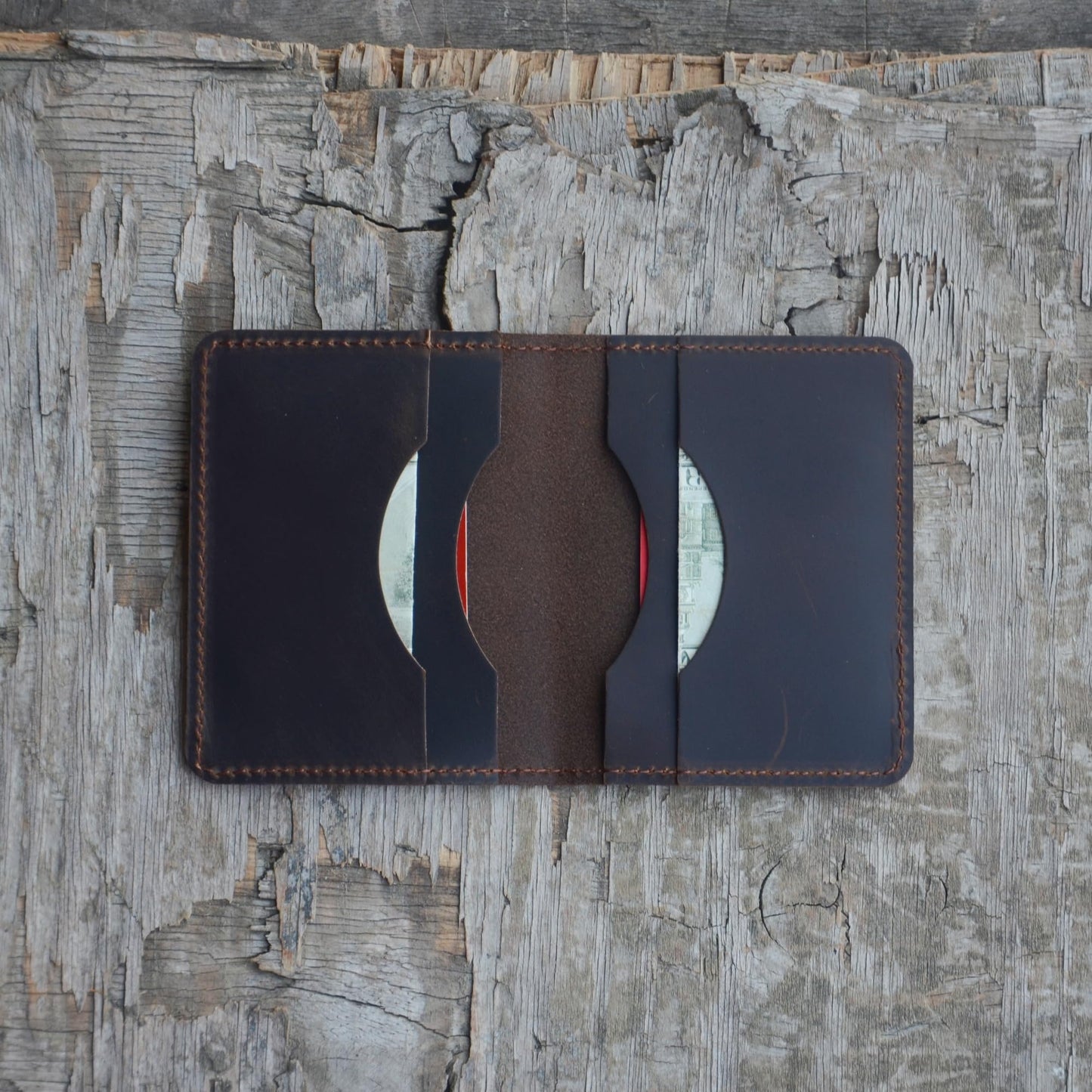 JJNUSA Handmade Distressed Men's Minimalist Leather Wallet Card Holder Wallets for Gifts style2 Darkbrown