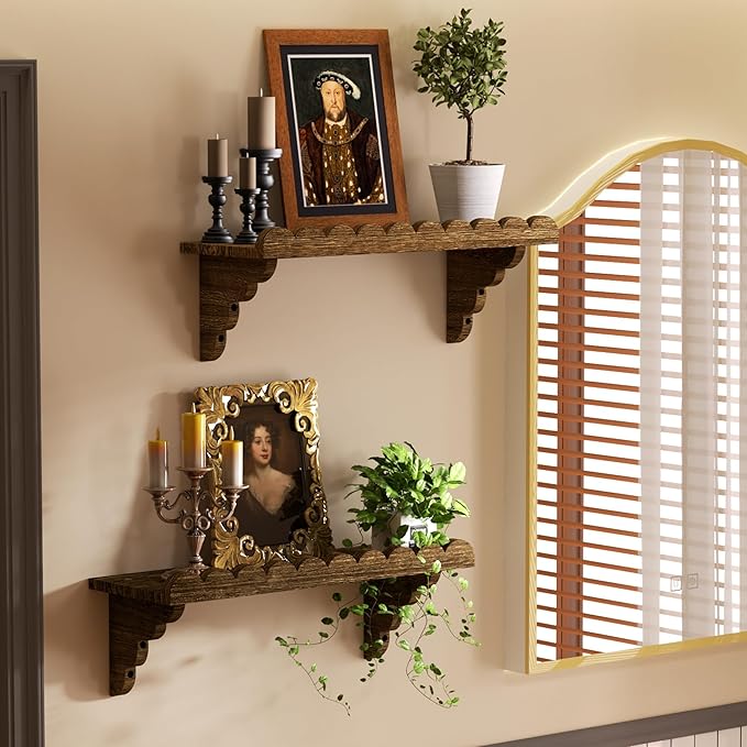 QsQueen Scalloped Wood Wall Shelf – 17 Inch Floating Shelf