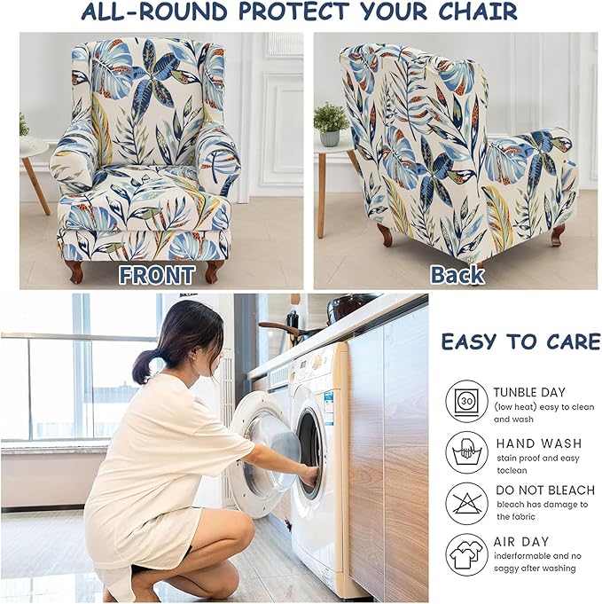 HAOYONG Wing Chair Slipcovers Stretch Wingback Chair Covers Printed 2 Pieces