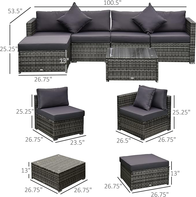 Outsunny 6 Piece Patio Furniture Set Outdoor Wicker Conversation Set All