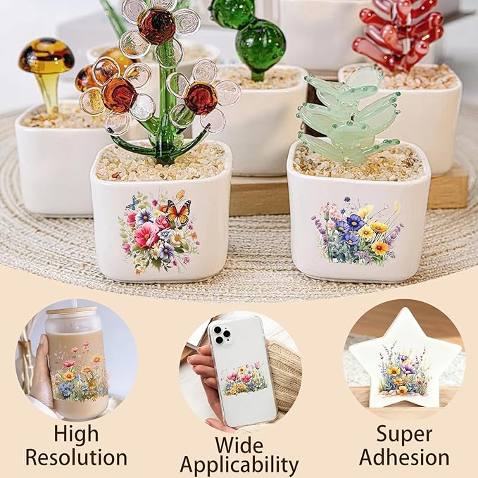 4 Sheets Rub on Transfers for Crafts, Flowers and Butterflies Furniture