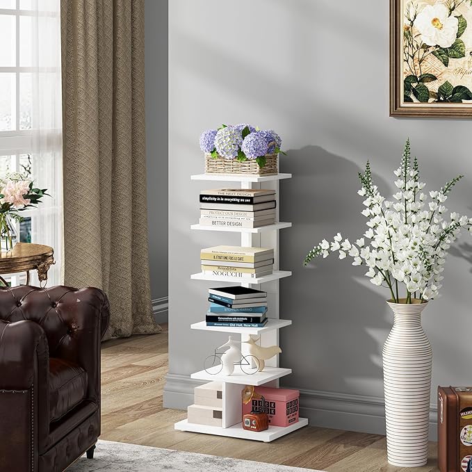 TUTOTAK Narrow Bookshelf, 6-Tier Bookcase, Spine Book Shelf