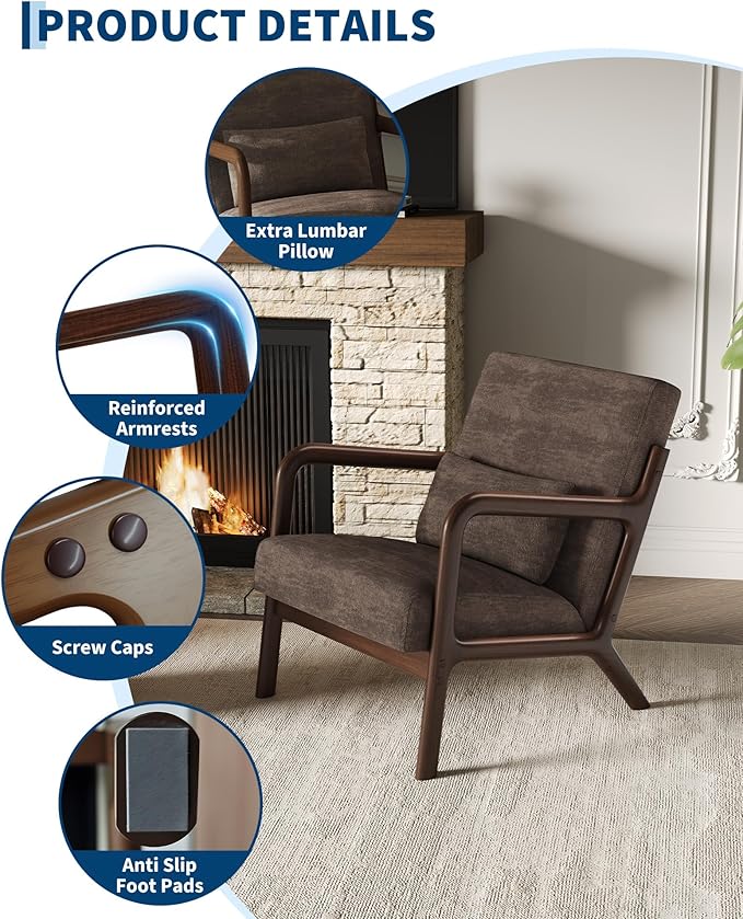 Garvee Mid-Century Chenille Accent Chair Set of 2, Cozy Reading Chair, Modern