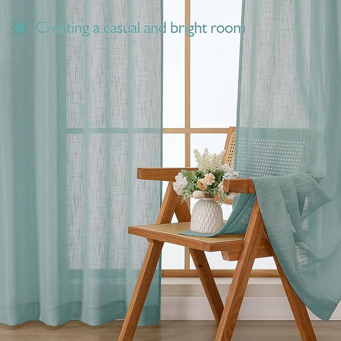 Chyhomenyc Aqua Green Semi Sheer Curtains 36 Inch Length, Light Filtering Faux