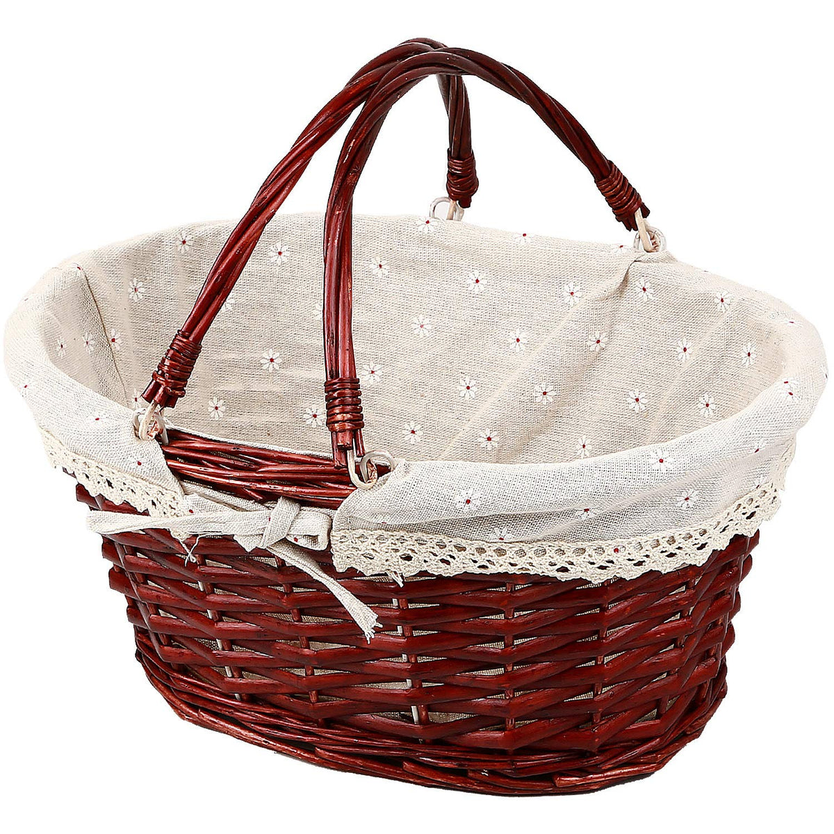 KINJOEK Wicker Woven Basket, Multipurpose Natural Willow Basket with Handle Premium Linen Cotton Cloth Lining for Storage and Decoration, Brown