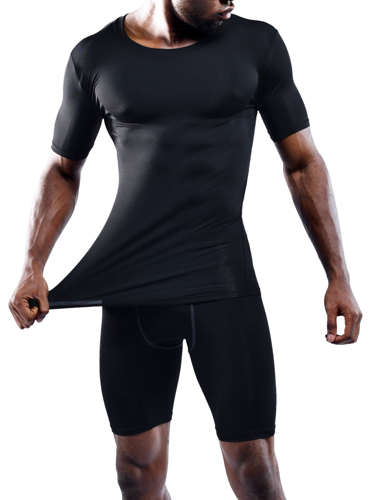 NELEUS Men's 3 Pack Athletic Compression Workout Short Sleeve Shirts,5011,Black,Grey,White,L,EUR XL