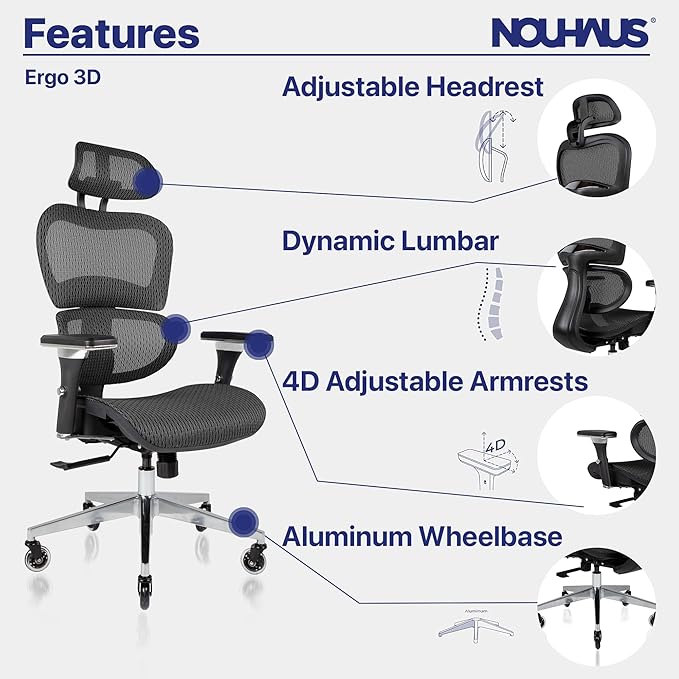 Nouhaus Ergo3D Ergonomic Office Chair Lumbar Support Mesh Office Chair