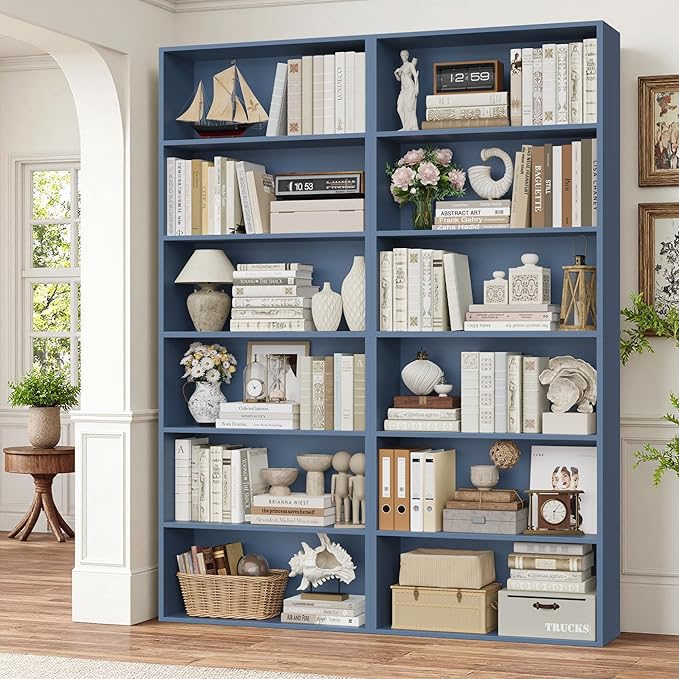 FOTOSOK 6-Tier Open Bookcase and Bookshelf Set of 2, Freestanding Display