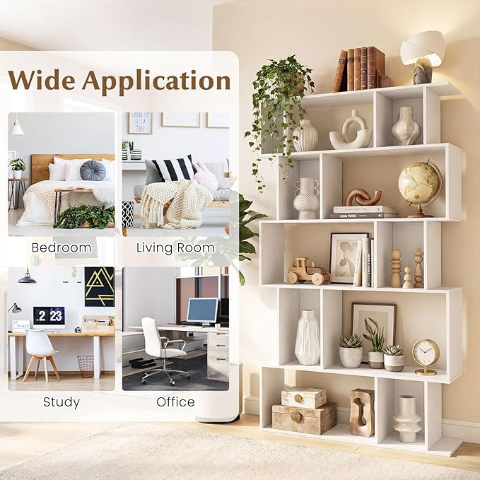 Giantex 5-Tier Bookshelf, 10-Cube White Geometric Bookcase