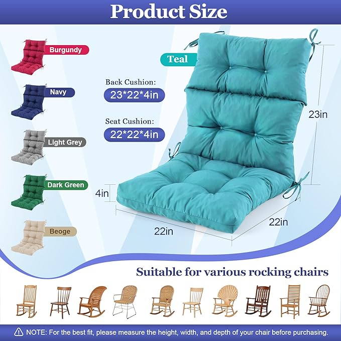 Rocking Chair Cushion, Waterproof and Fade-Resistant Adirondack Rocker Cushions