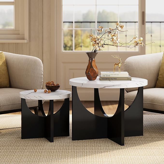 LIKIMIO Nesting Coffee Tables Set of 2, 23.6" Small Round Side Tables