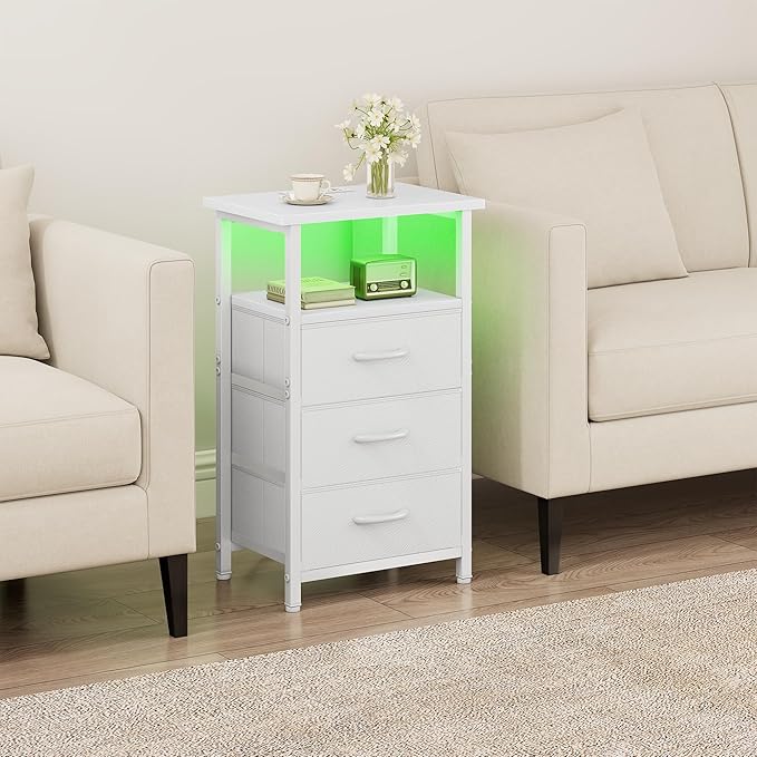 Vagusicc Night Stand with Charging Station, LED Nightstand