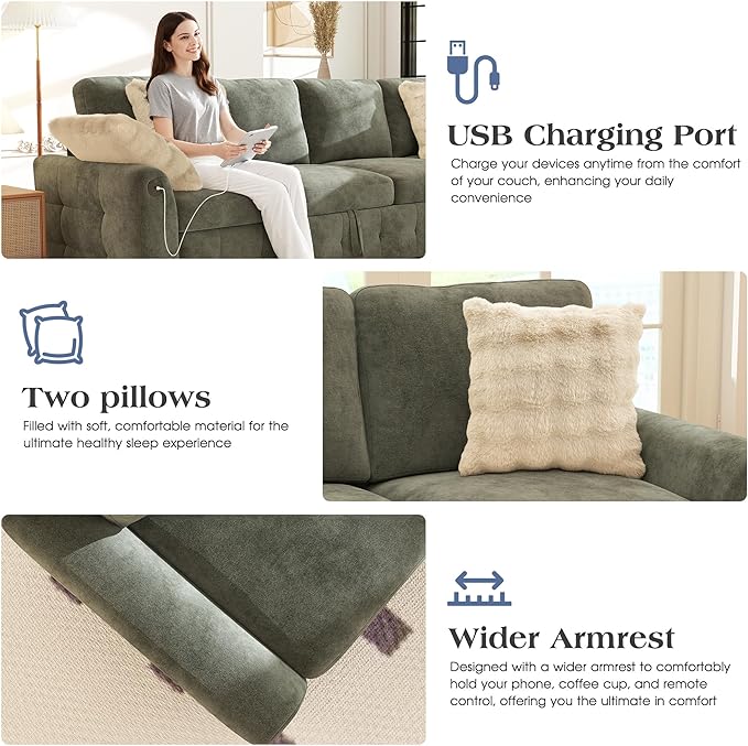 Ihanherry L-Shaped Sectional Sofa Bed, 6-Seater Convertible Pull Out Sleeper