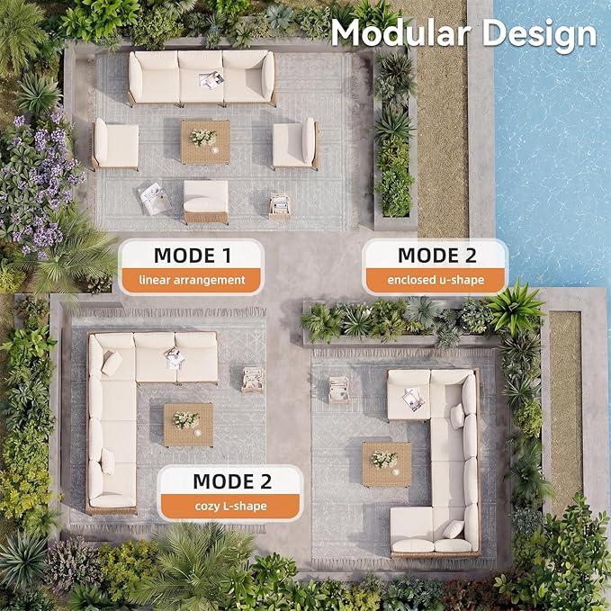 Aoxun 5-Piece Patio Furniture Set, Wicker Outdoor Furniture