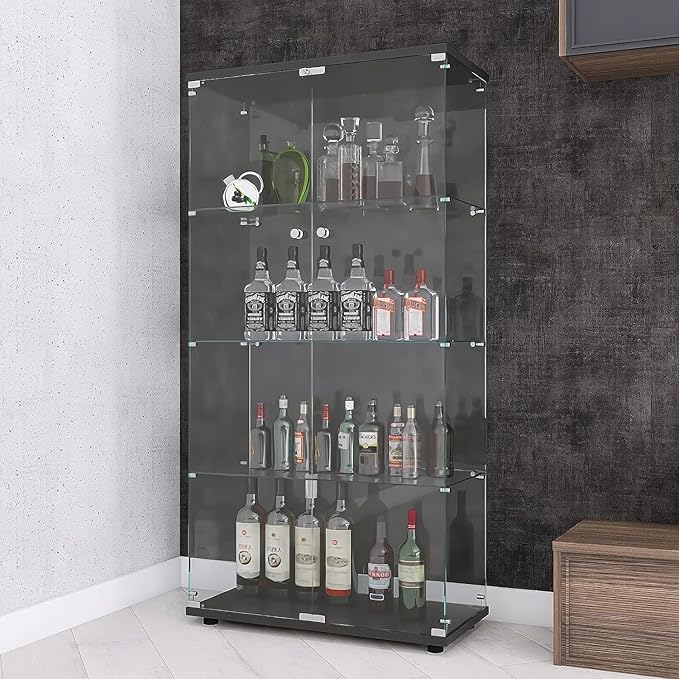 APRILSOUL Glass Display Cabinet 4-Shelf