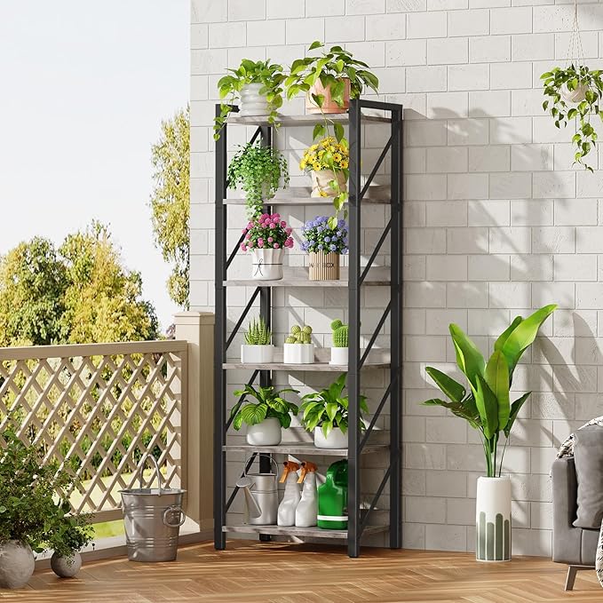 HOOBRO Bookshelf, 6-Tier Industrial Bookcase, Book Shelf Storage Organizer