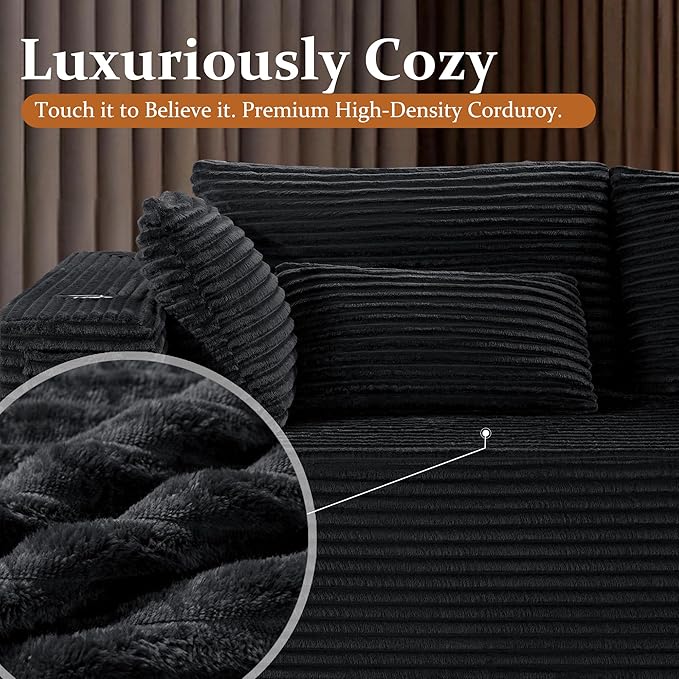 108" Oversized Cloud Sectional Couch, Comfort L Shaped Boneless Couch