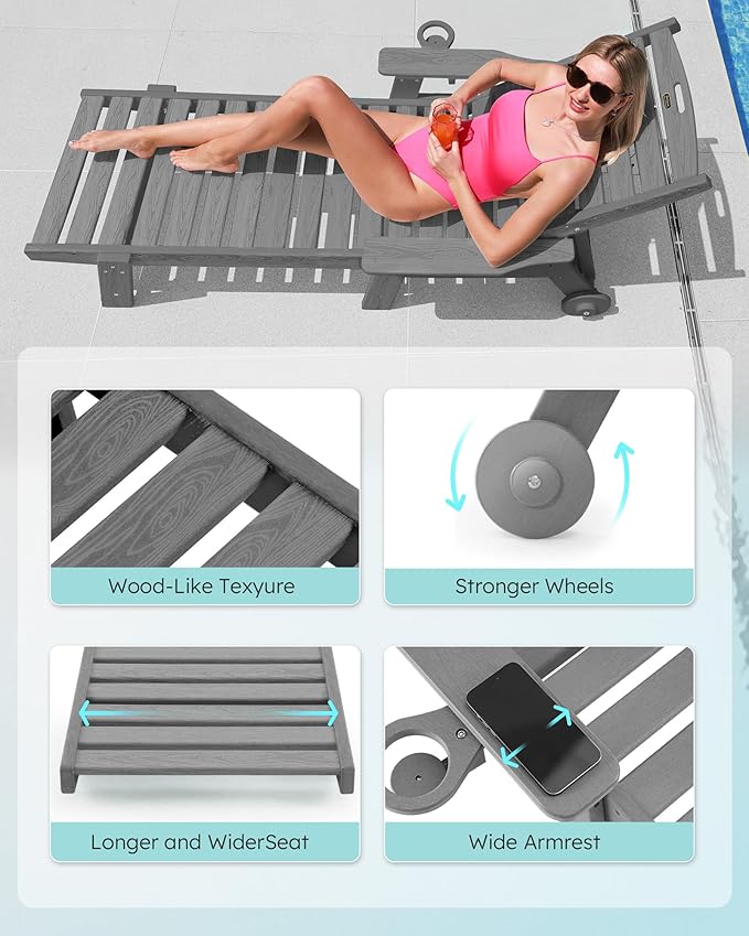 Patio Chaise Lounge Chair Set of 4, Oversize Lounge Chairs